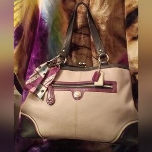Coach Laura Lavender, Purple & Blue Pebbled Leather Kisslock Spectator Bag EUC